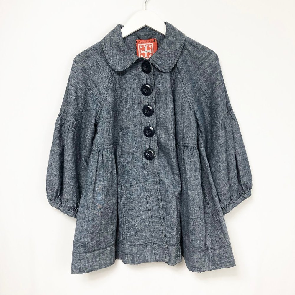 Free People Chambray Linen Blend Swing Jacket XS